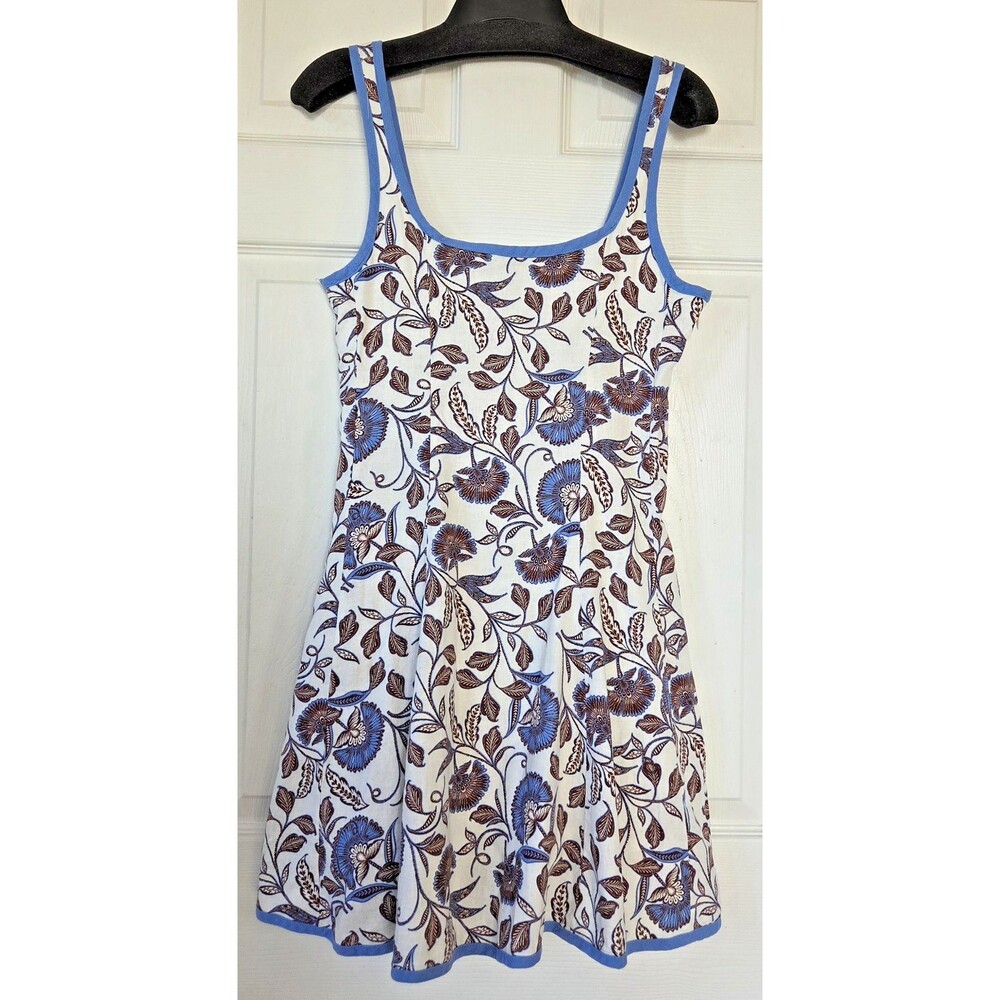 RACHEL ZOE Blue & Brown Floral Sleeveless Dress Linen Blend Women's Size 6 NWT